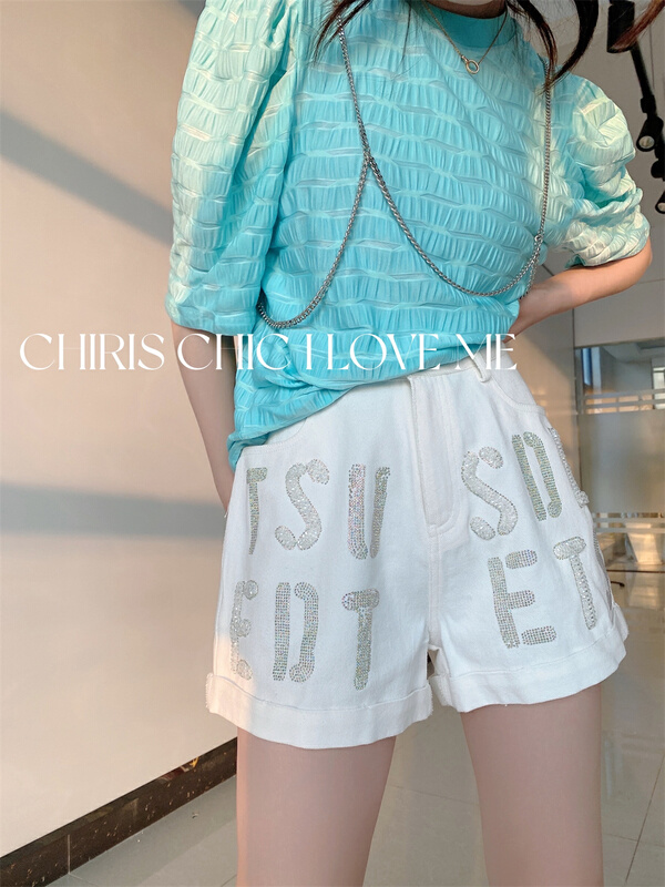 goods in stock! New in early summer! [iris chic] high waist letter hot drill denim shorts 220105# ozq