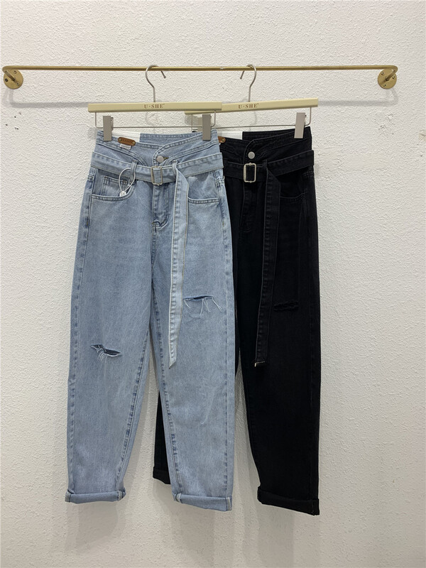 Early spring! [u.she] hole design Harlan versatile jeans (with belt) 6677# cqw