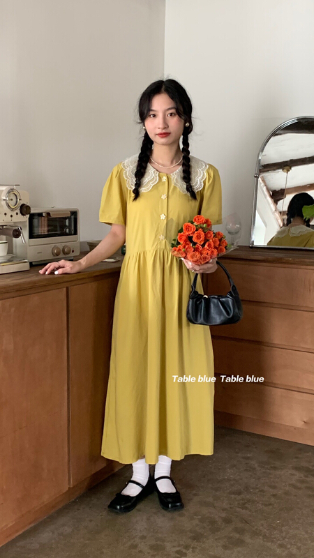 【TABLE BLUE】韓版寬鬆蕾絲領甜美連衣裙  2144#  LSW