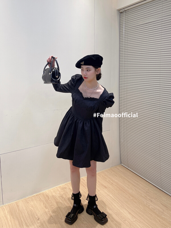 goods in stock! New year in early spring! [Feimao Philippine cat] elegant temperament fashion bubble sleeve dress ym-9504# LSL