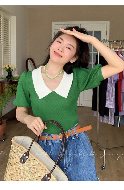 goods in stock! New in early summer! [x · h studio] sweet Lantern Sleeve slim knit 3113# ozq