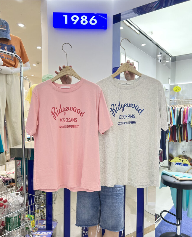 [1986] Korean round neck comfortable letter printed short sleeve T-shirt c972# LSL