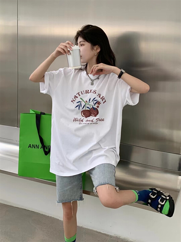 [eleven] Cherry loose and versatile short sleeve T-shirt (T-shirt only) 9080# lwy