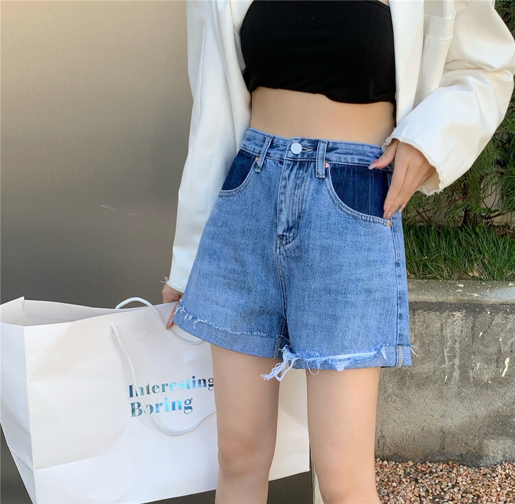[Qiqi] personalized contrast pocket design denim shorts 6131# cqw