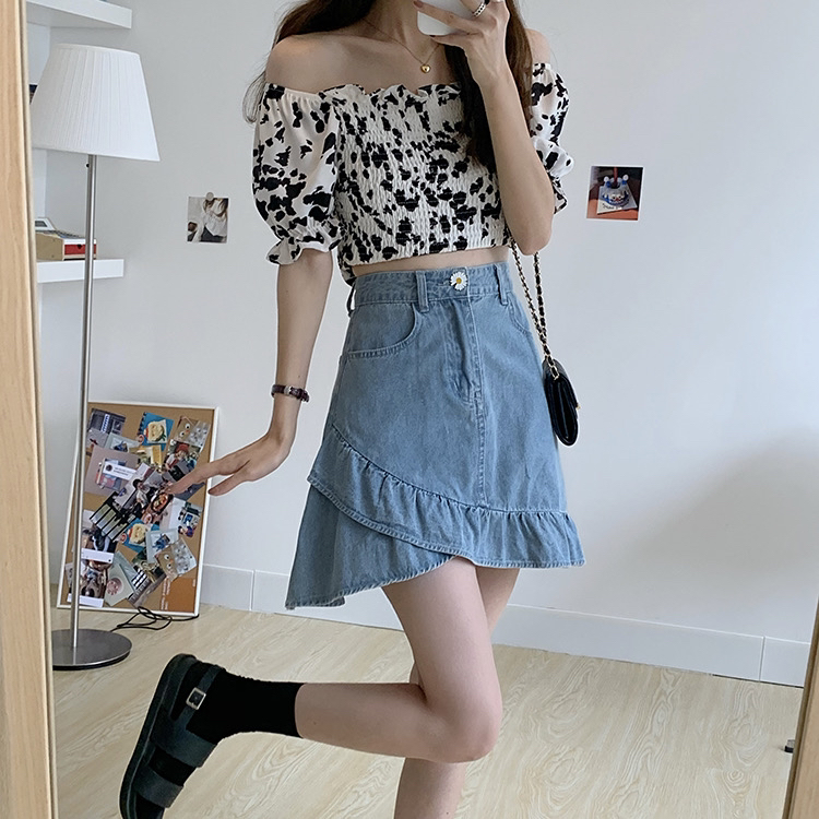 New in early summer! [timely rain] Korean style irregular ruffled denim skirt 31269# WPL