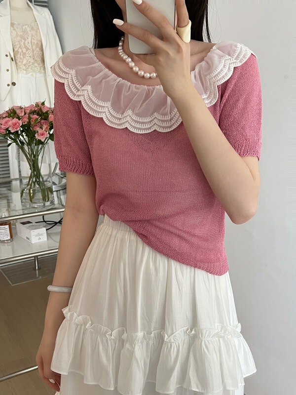 goods in stock! [sunshine] Korean color blocking Ruffle knit ys1-8820# cqw