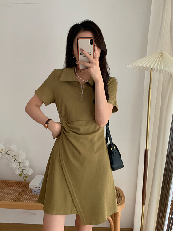 New in early summer! [victory. 2] zipper polo collar dress b158# WPL
