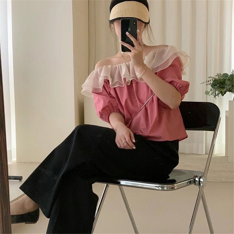 [Lina] one shoulder ruffled shirt 8963# zxx