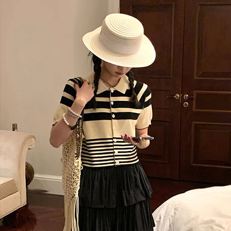 [come and see] Korean stripe breasted shirt 1121\jj