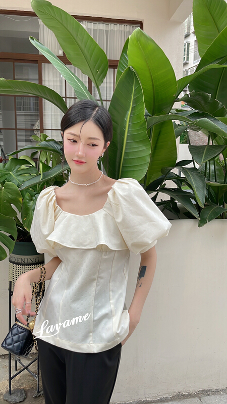 [lavame] French style square neck Ruffle shirt 7783# zxx