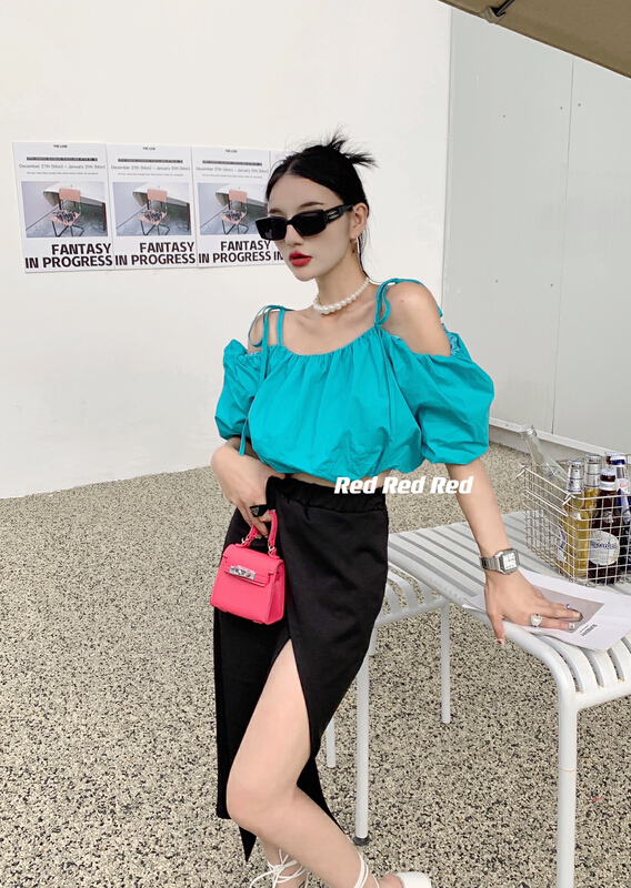 New in early summer! [red] off shoulder fashion versatile blouse 6672# Cl