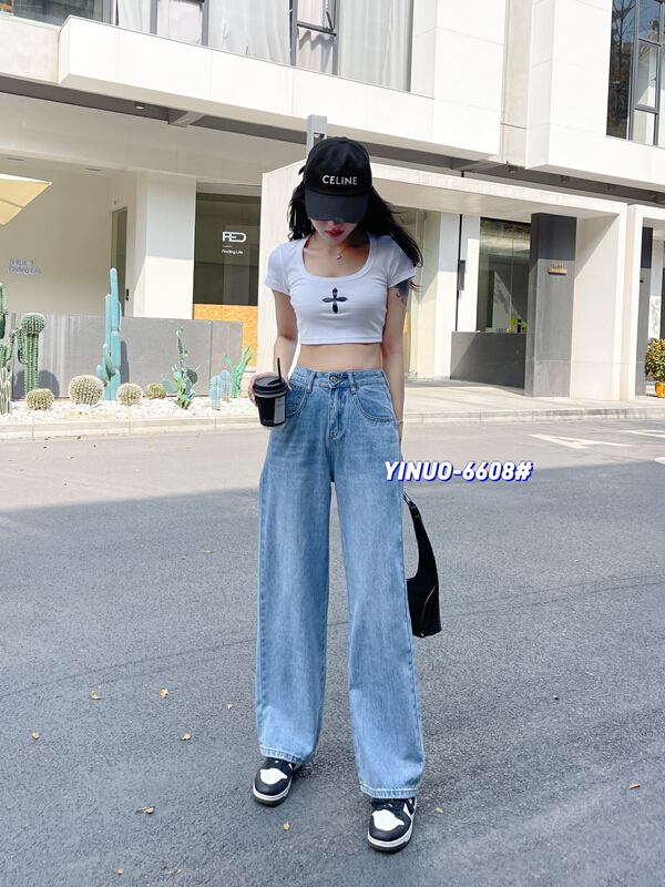 [Yinuo Yinuo jeans] Korean wide leg back pocket jeans 6608# ZSY