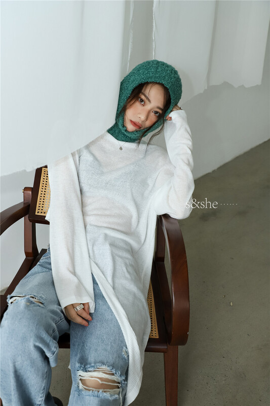 New year in early spring! [S & she] irregular hem design round neck Pullover long sleeve T-shirt modes1075a# hyy