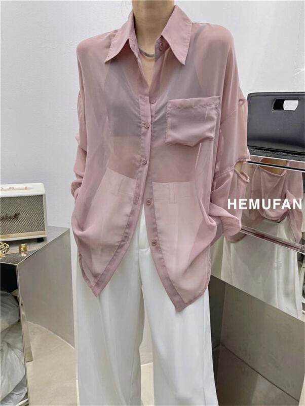 [hemufan] versatile basic solid color single breasted shirt 2162# L