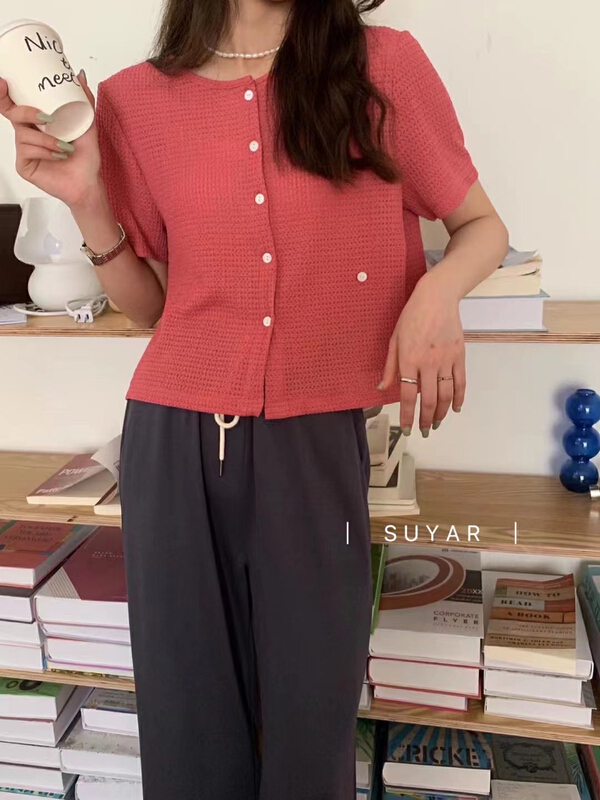 New in early summer! [suyar] fashion Versatile Single breasted knit short sleeve T-shirt 1317# HBx