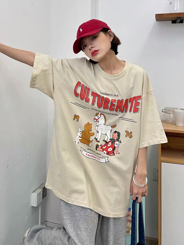 New year in early spring! [lab eeda] loose BF childlike fun retro ins fashion short sleeve T-shirt 2802# ozq