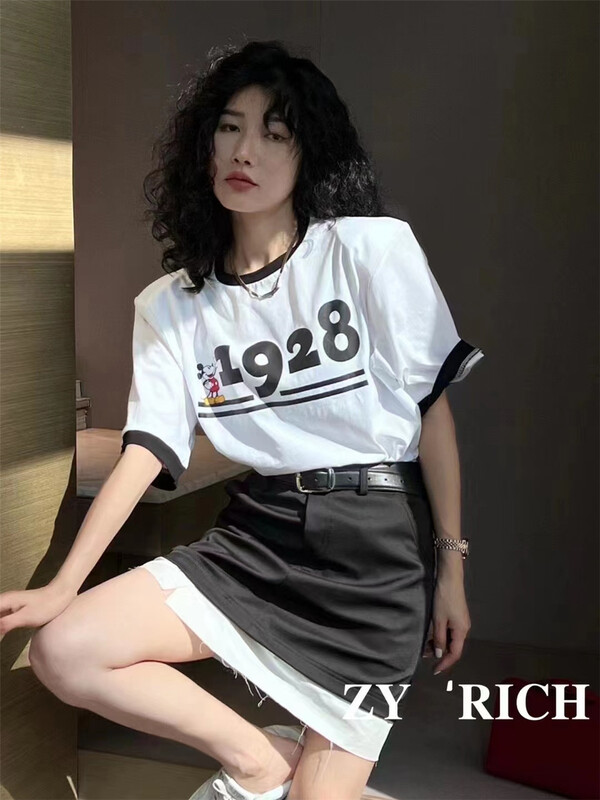 [ZY] contrast letter printed short sleeve T-shirt 2091# WTT