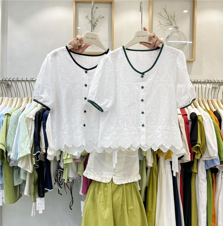 [Max original] crew neck contrast single breasted shirt 98208# HBx
