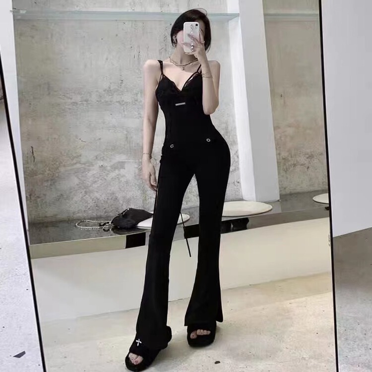 New year in early spring! [Tan] high waist slim and slightly flared suspender Jumpsuit p2978# zxx