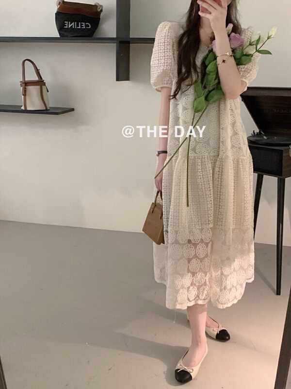 【THE DAY】韓系V領蕾絲時尚連衣裙  YS1-8918#  LL