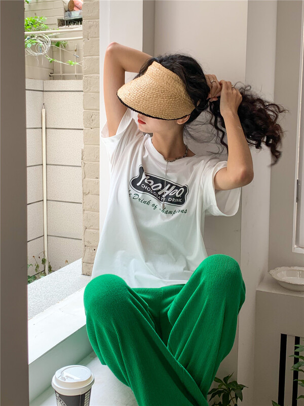 [Linai] Korean fresh letter printed short sleeve T-shirt 121c084# zxx