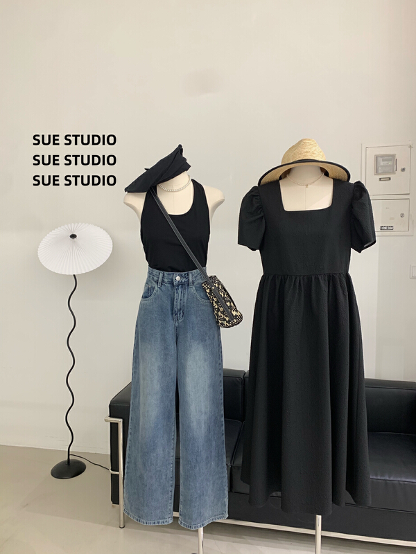 [Sue studio] square neck, waist and thin dress 99991# zjy
