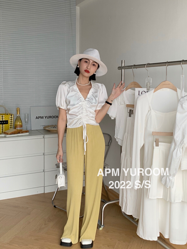 New in early summer! [APM yuroom] simple solid color drawstring blouse 22160# LSL