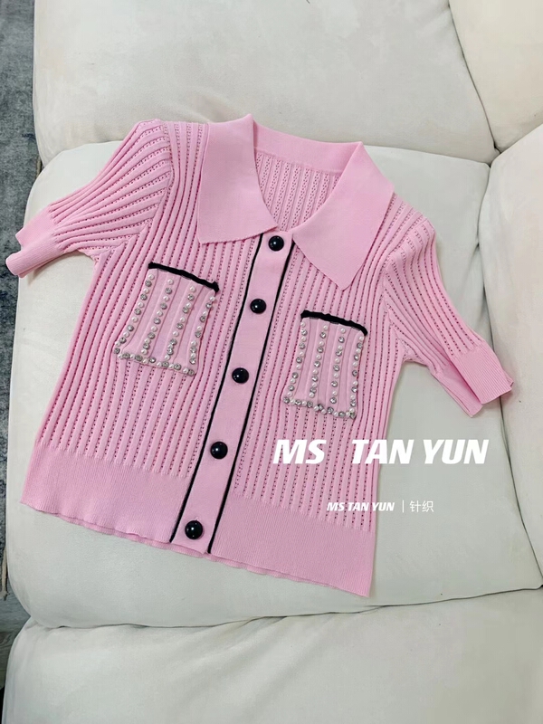 New in early summer! [pan] xiaoxiangfeng Lapel hollow knit cardigan 00419# PCZ