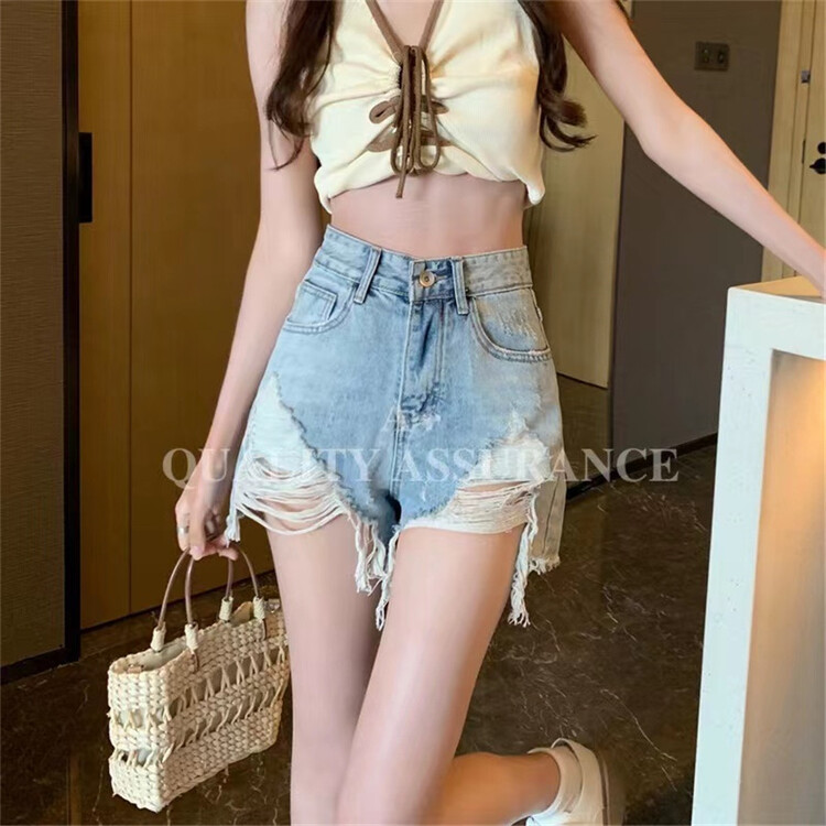 [a +] Korean loose hole denim shorts 6315# ozq