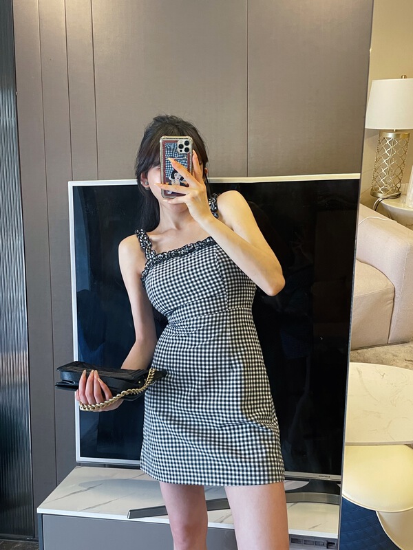 In early summer! [angelue] Korean style suspender Plaid Dress 068cy\lsl