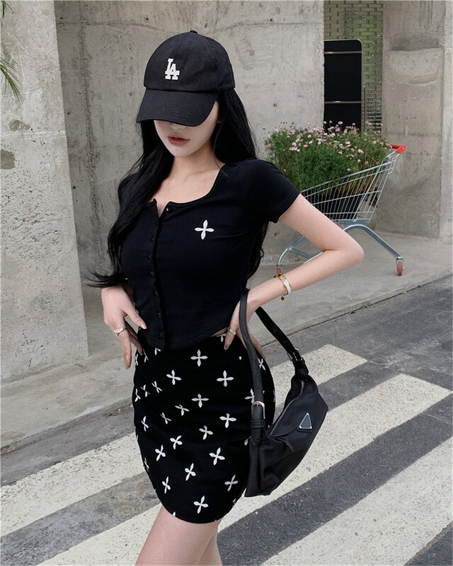 [DS +] simple cross printed single breasted short shirt 3416# JJ