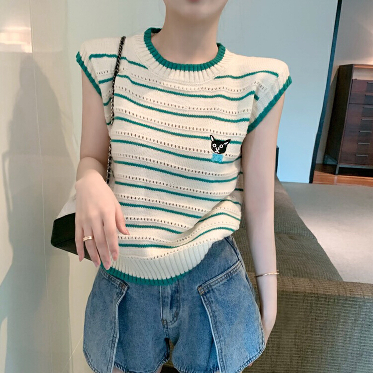 [f · P] Korean stripe cartoon casual vest / sling 19008# HBx