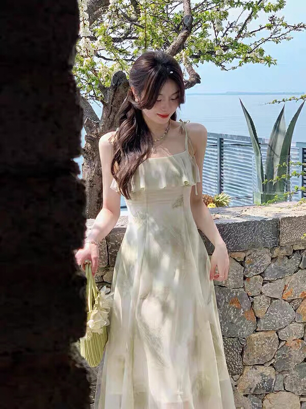 [L.L studio] suspender flounce Printed Dress 5114# PCZ
