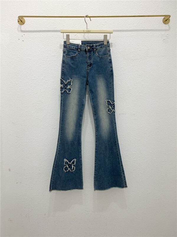[u.she] Korean color matching lace skinny jeans 39270# cqw