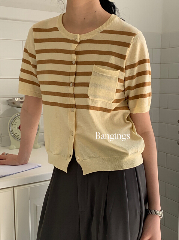 New in early summer! [bangings] Korean ins stripe short sleeve sweater 21wsj0127# CLS