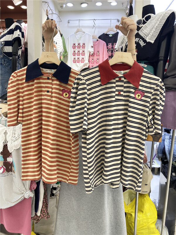 New in early summer! [Naikan Nik] casual polo collar stripe short sleeve T-shirt 9560# lwy