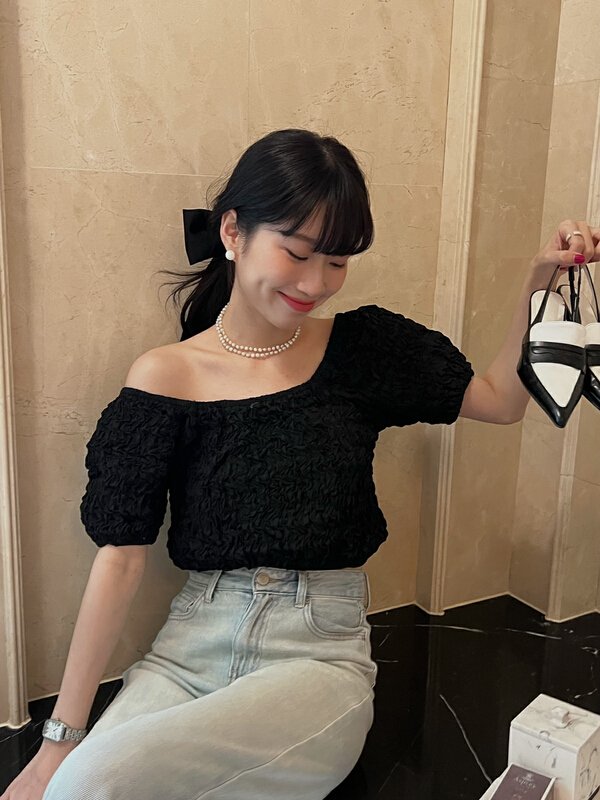 [AA studio] temperament short pleated off shoulder shirt 3292-1# WPL