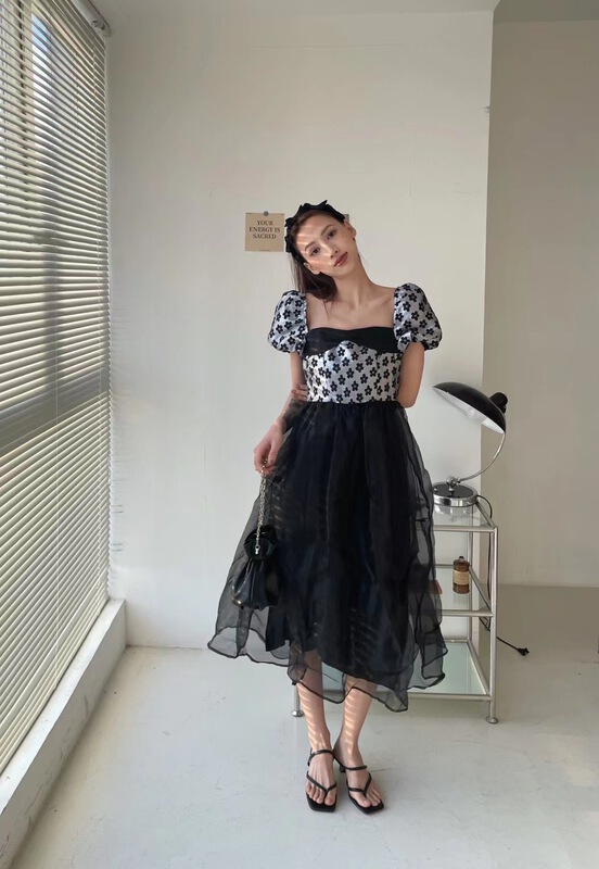[ICC] French bubble sleeve floral sweet princess dress 8068# PCZ