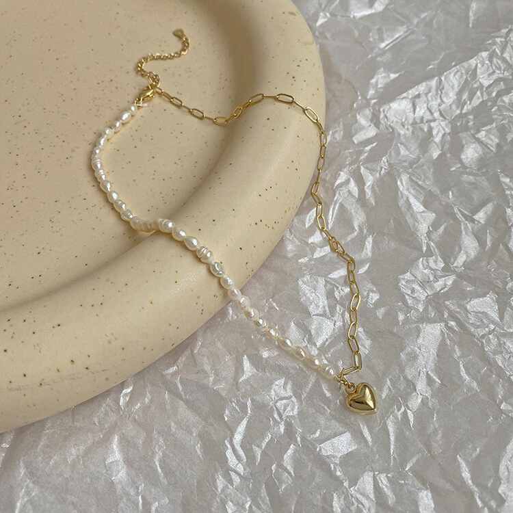 [inside] light luxury pearl stitched gold love titanium steel lock short necklace x0810# zxl