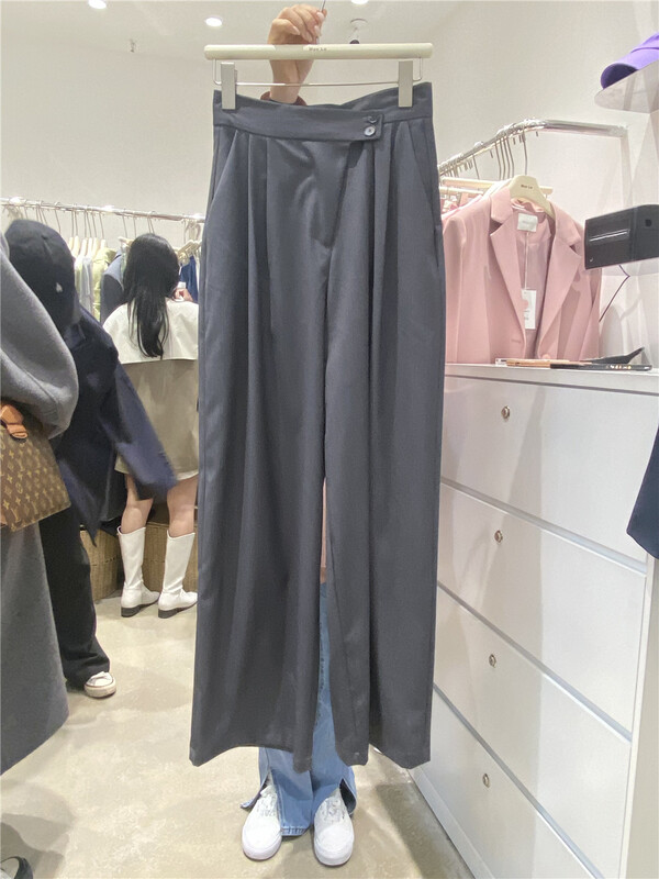 goods in stock! New year in early spring! [moo Le] high waist loose irregular button casual pants 22029# CLS