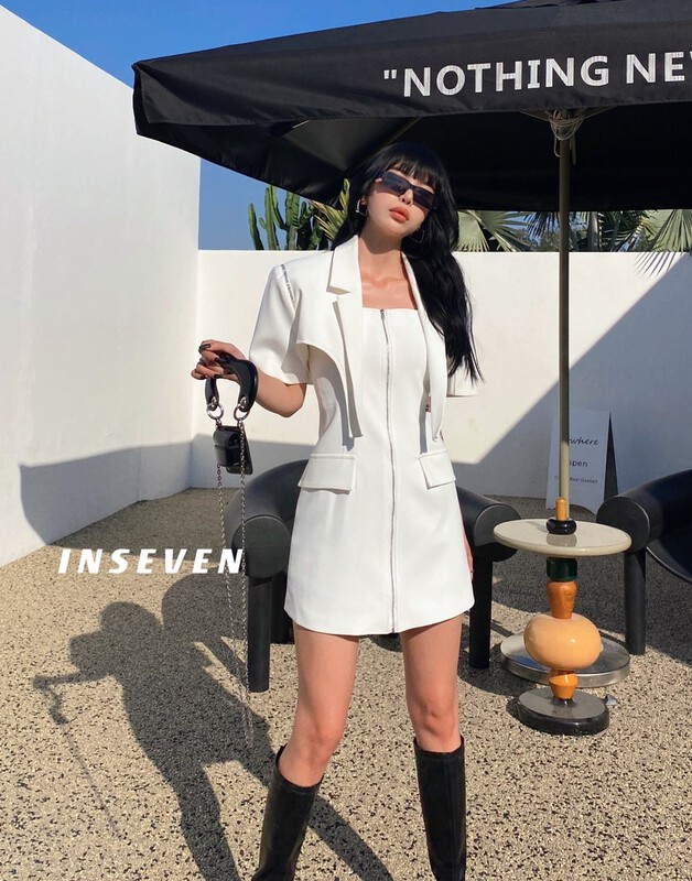 New in early summer! [inseven] Urban retro high sense short coat + sexy suspender dress set 27123# ozq