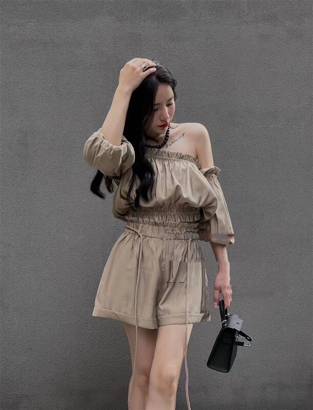 [al] Korean Pullover blouse + casual versatile Shorts Set 6302# lwy