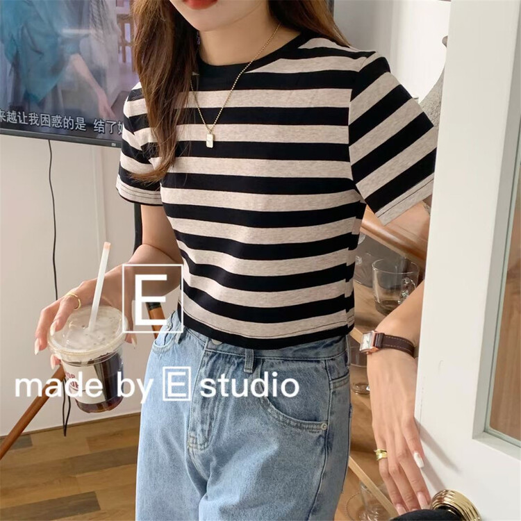 New year in early spring! 【E】 Korean casual round neck slim short sleeve T-shirt 68037# hjy