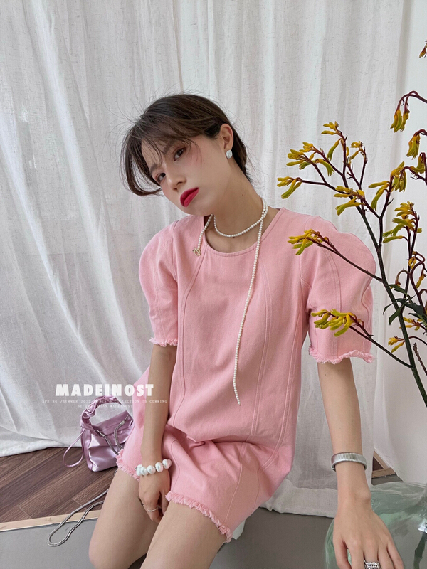 [OSHA madeinost] xiaoxiangfengliusu bubble sleeve denim dress 86265# ll