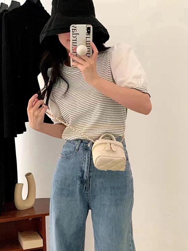 [Duomi] stripe loose and versatile short sleeve T-shirt ys1-3017# zxl