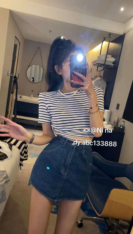 [M2 +] Spice Girl irregular lace up denim skirt (excluding short sleeves) 6065# WTT