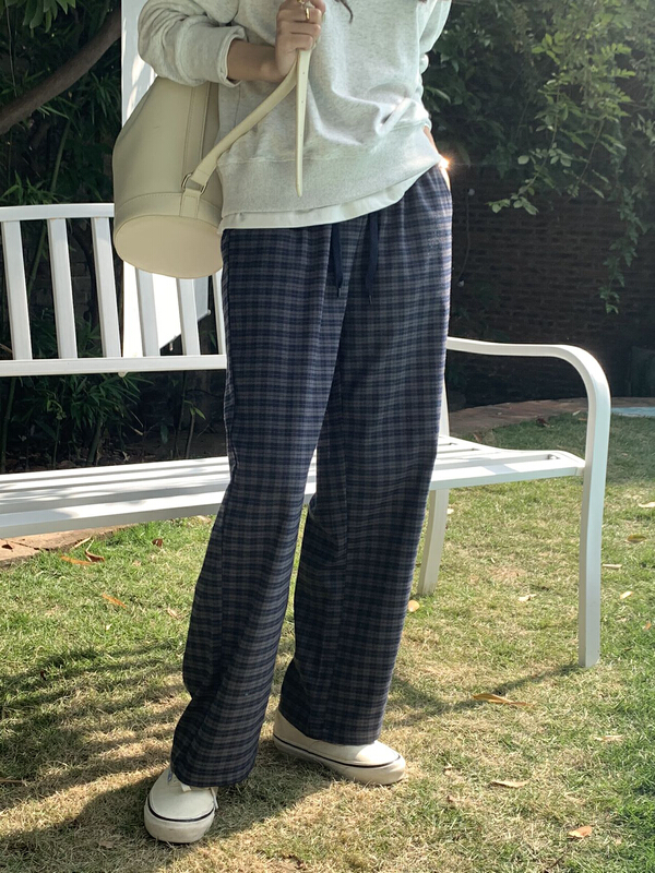 goods in stock! [BL] Vintage Plaid loose fit casual pants k92513# cqw