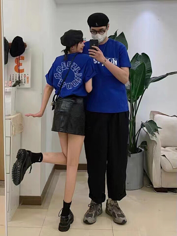 New in early summer! [j.2] couple letter printed loose short sleeve T-shirt b2195# LSW