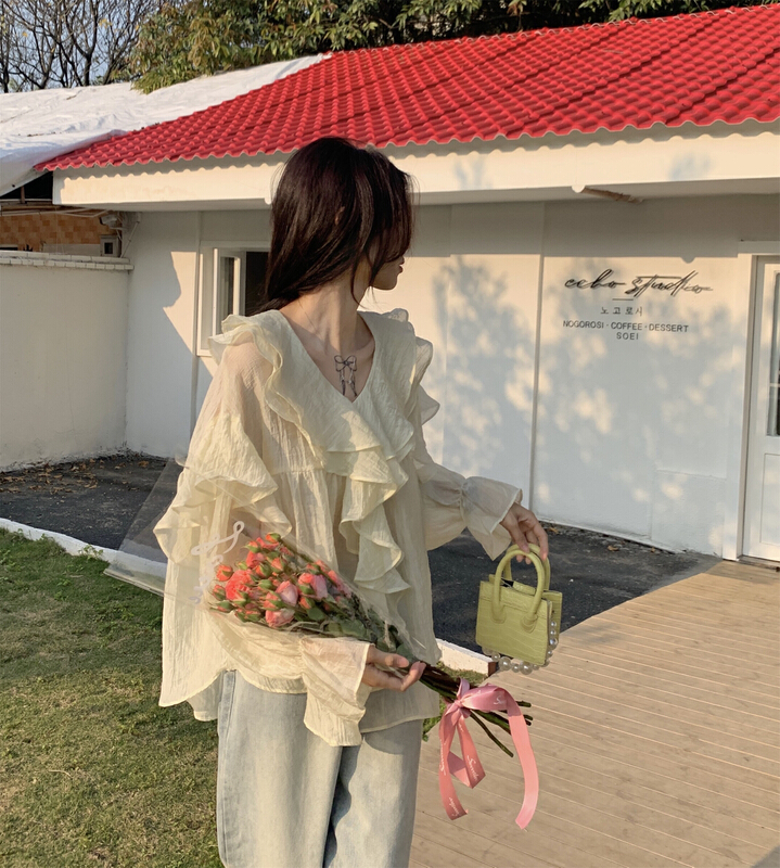 【黛黛】溫柔風V領時尚小衫  4488#  L