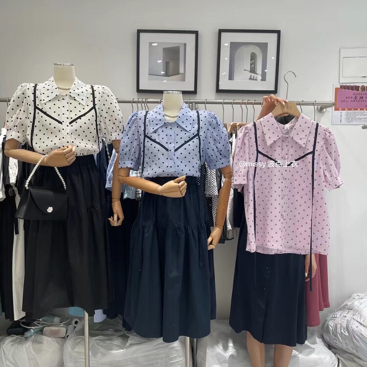New in early summer! [miss. Y] Korean style bubble sleeve wave dot blouse 9003# zxx